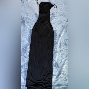 Black Beach Dress With Open Back and Double Side Split